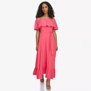Calvin Klein Off-the-shoulder Flounce Maxi Dress